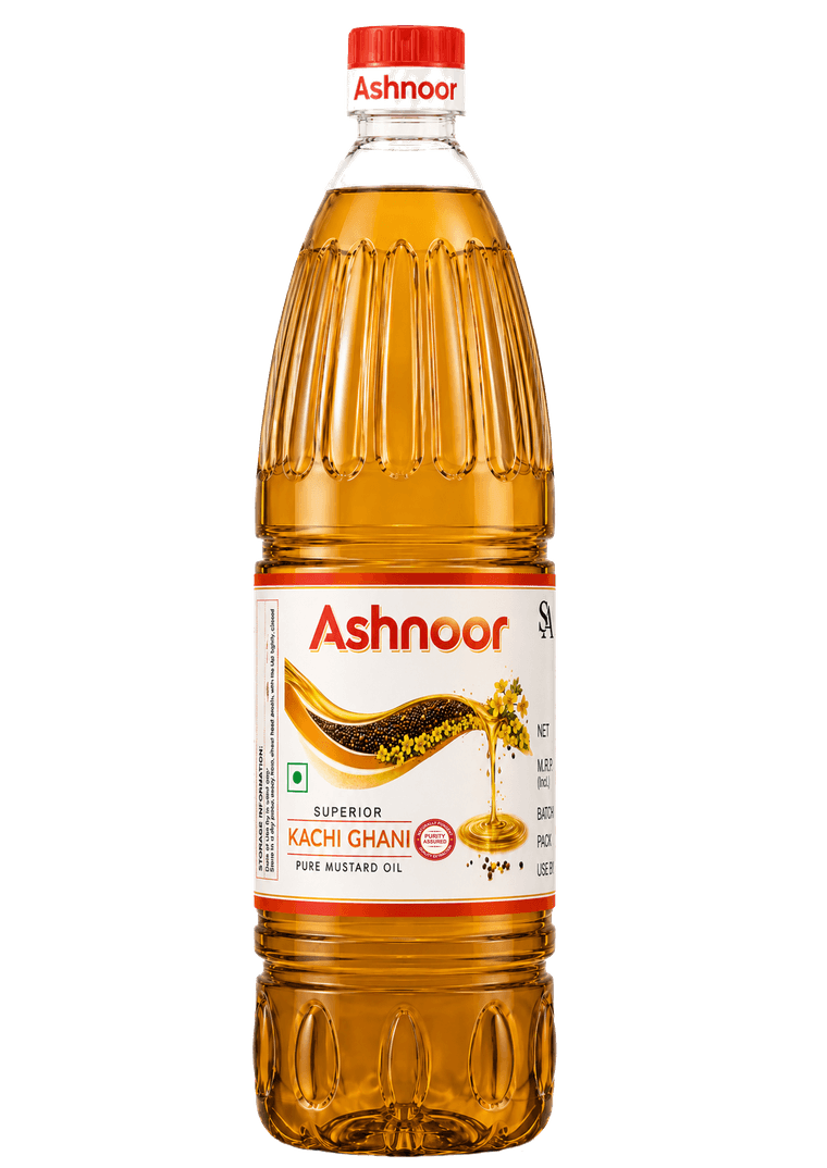 Ashnoor Kachi Ghani Pure Mustard Oil bottle