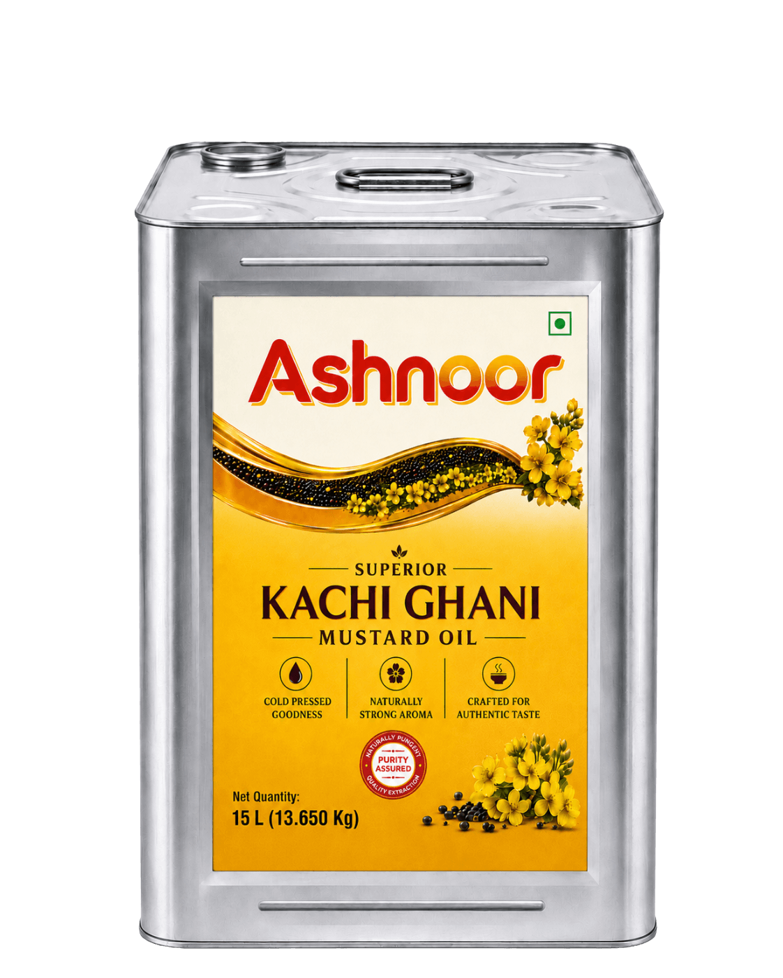 Ashnoor Kachi Ghani Mustard Oil 15 Litres bulk tin