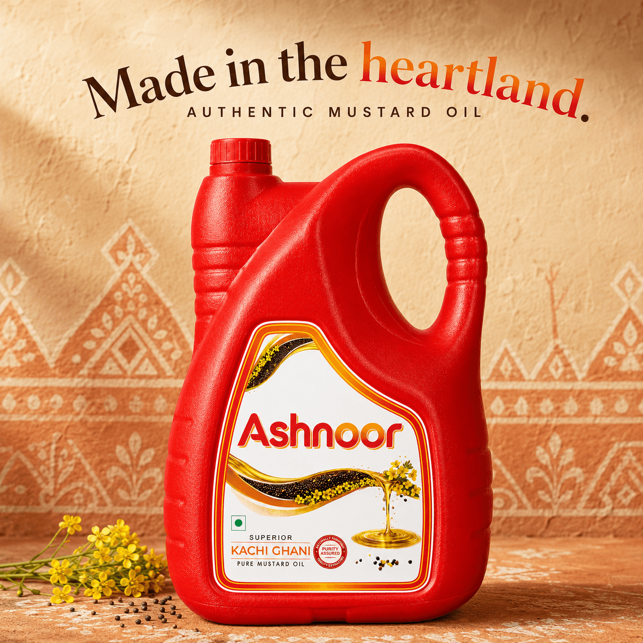 Ashnoor Kachi Ghani Pure Mustard Oil 5L canister, rooted in the heartland